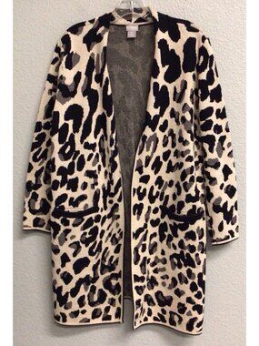 Chico's Women's Leopard Print Sweater Duster Long Cardigan Sz Large Petite